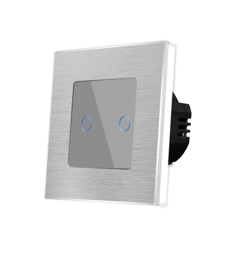 Intrerupator Dublu cu Touch din Sticla si Rama de Aluminiu LUXION, 500W, gri