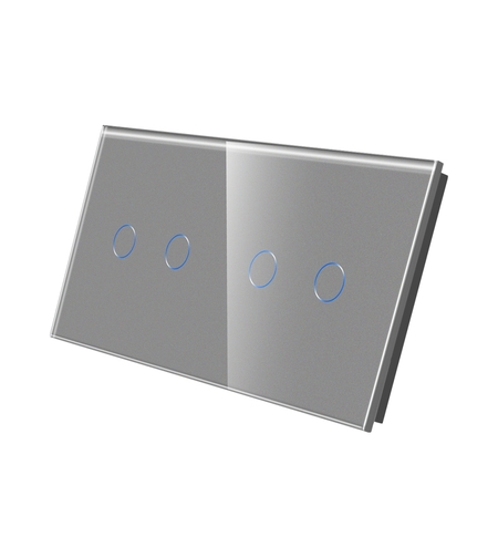 Panou Intrerupator Dublu + Dublu cu Touch Din Sticla LUXION, gri