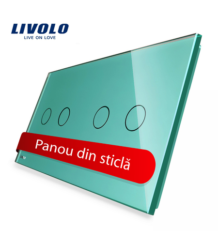 Panou intrerupator dublu+dublu cu touch Livolo din sticla, verde