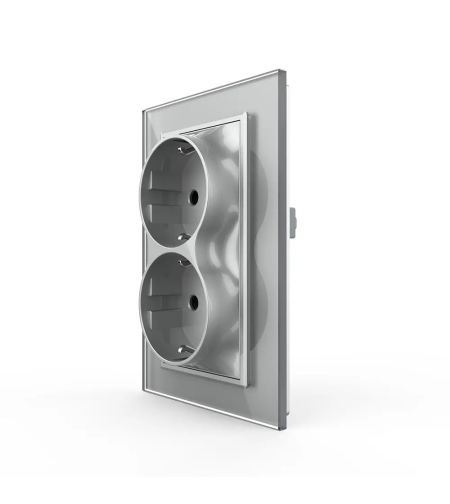 Priza Dubla Livolo cu Rama din Sticla Pentru Doza Simpla, gri