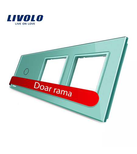 Panou intrerupator simplu cu touch si 2 prize Livolo din sticla, verde