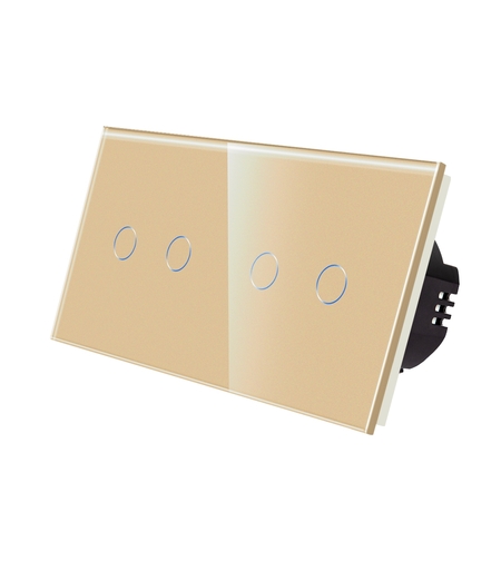 Intrerupator Dublu + Dublu cu Touch din Sticla LUXION, auriu