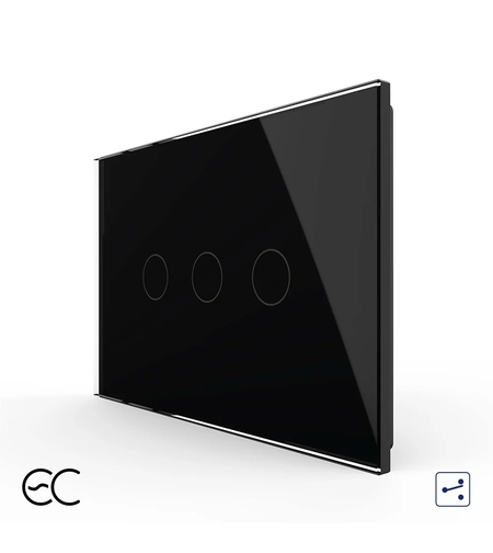 Intrerupator Triplu Cap Scara / Cruce cu Touch LIVOLO din Sticla, Standard Italian - protocol ZigBee EC, negru