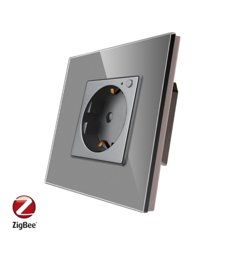 Priza Inteligenta cu Protocol Zigbee si Monitorizare Consum cu Rama Din Sticla LUXION, gri