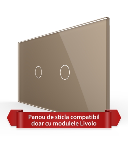 Panou Intrerupator Simplu + Simplu cu Touch LIVOLO din Sticla, Standard Italian - 4M, auriu