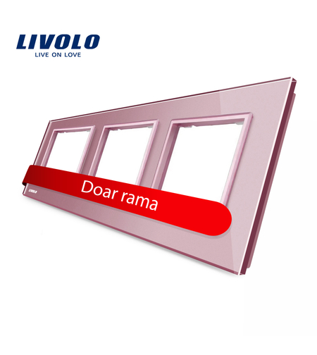 Rama priza tripla Livolo din sticla, roz