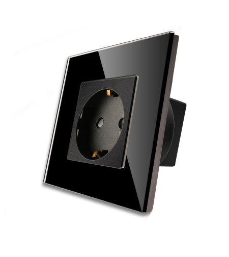 Priza Simpla LUXION cu Rama din Sticla, negru