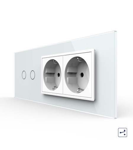 Intrerupator Dublu Cap Scara / Cruce + 2 Prize LIVOLO cu Rama Din Sticla, Standard Italian, 6M, alb