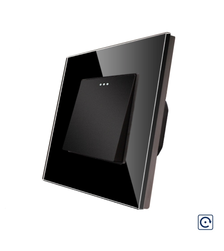 Intrerupator Simplu Mecanic cu Reset / Revenire LUXION cu Rama din Sticla, negru