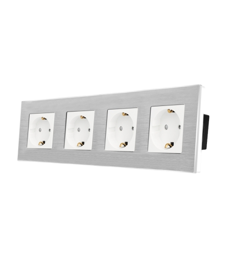 Priza Cvadrupla LUXION cu rama din aluminiu, alb