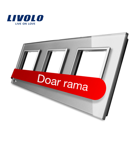 Rama priza tripla Livolo din sticla, gri