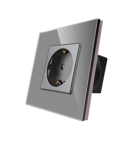 Priza Simpla LUXION cu Rama din Sticla, gri