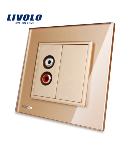 Priza simpla audio Livolo cu rama din sticla, auriu