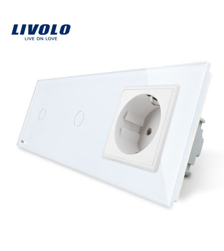 Intrerupator LIVOLO simplu+simplu cu touch si priza din sticla, alb