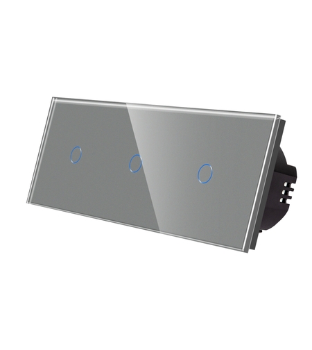 Intrerupator Simplu + Simplu + Simplu cu Touch din Sticla LUXION, gri