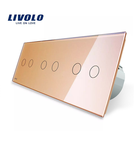 Intrerupator dublu+dublu+dublu cu touch Livolo din sticla, auriu