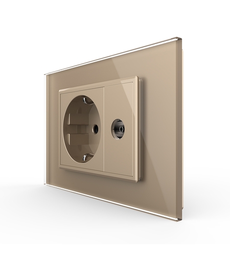 Priza simpla din rama de sticla Schuko cu TV Livolo, auriu