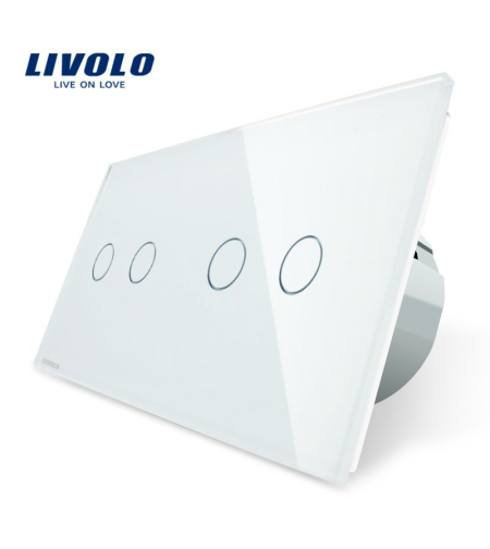 Intrerupator dublu + dublu cu touch Livolo din sticla, alb