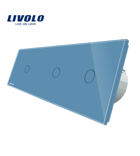 Intrerupator triplu cu touch Livolo din sticla, albastru
