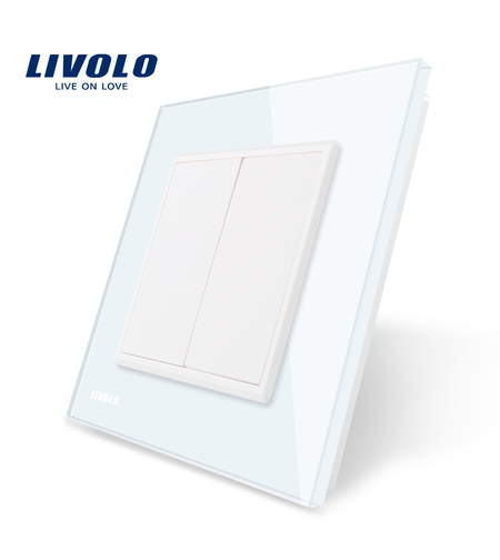 Priza blank/goala Livolo cu rama din sticla, alb