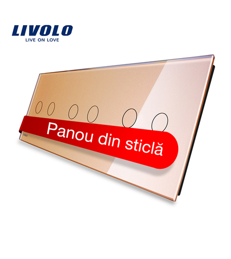 Panou intrerupator dublu+dublu+dublu cu touch Livolo din sticla, auriu