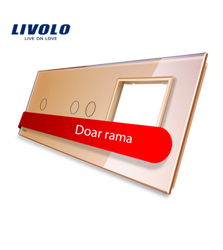 Panou intrerupator simplu+dublu+ priza Livolo din sticla, auriu