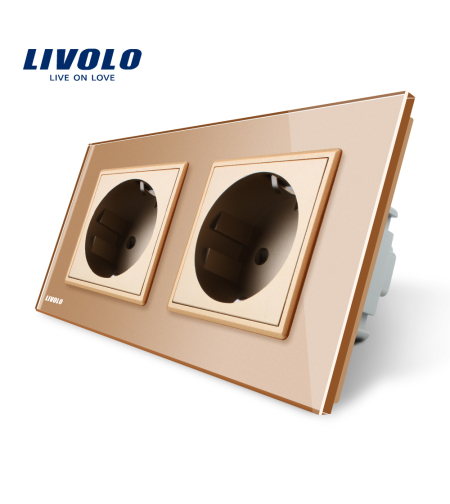 Priza dubla Livolo cu rama din sticla, auriu