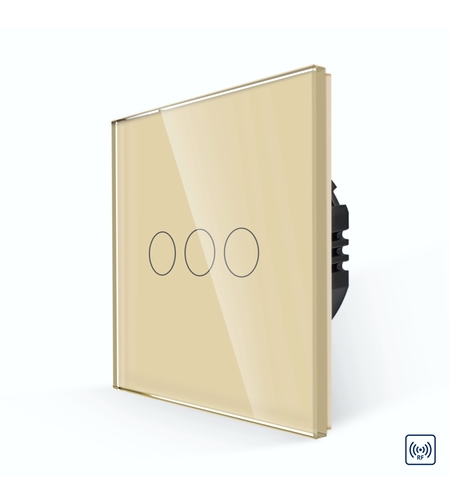 Intrerupator Triplu RF433 cu Touch din Sticla LUXION, auriu
