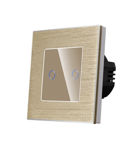 Intrerupator Dublu cu Touch din Sticla si Rama de Aluminiu LUXION, 500W, auriu