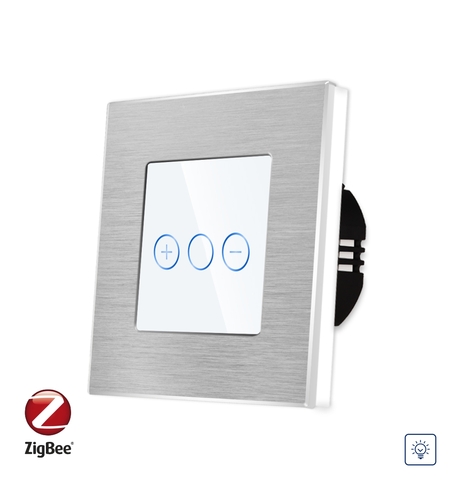 Intrerupator Simplu cu Variator cu Touch din Sticla si Rama de Aluminiu LUXION, protocol Zigbee, alb