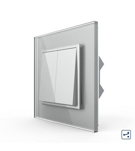 Intrerupator Dublu Mecanic Cap Cruce LIVOLO cu Rama din Sticla - Serie Noua, gri