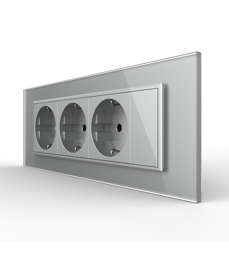 Priza tripla cu blank Livolo cu rama din sticla 6/7 module - standard Italian, gri