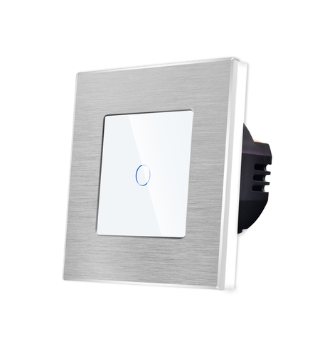 Intrerupator Simplu cu Touch din Sticla si Rama de Aluminiu LUXION, 500W, alb