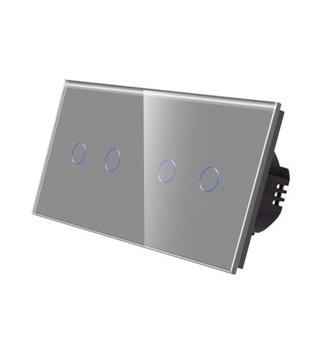 Intrerupator Dublu + Dublu cu Touch din Sticla LUXION, gri