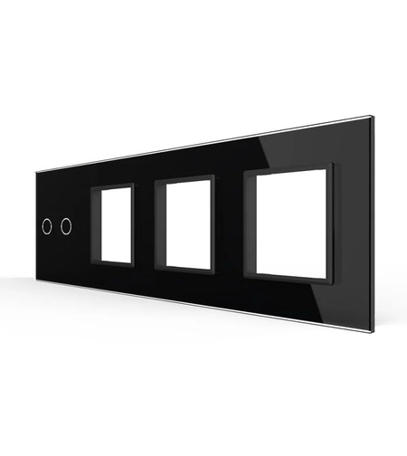 Panou Intrerupator Dublu + 3 Prize LIVOLO din Sticla, Standard German, negru