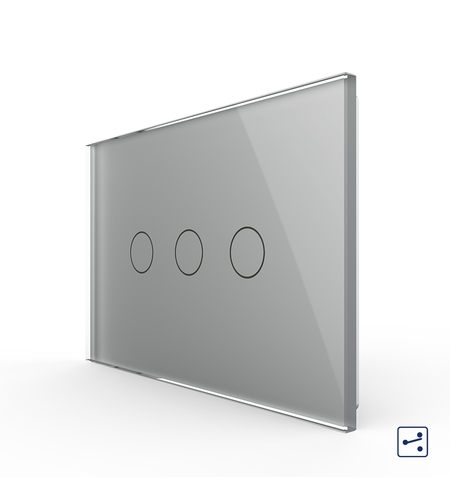 Intrerupator triplu cap scara / cruce cu touch Livolo din sticla, standard italian - Serie noua, gri
