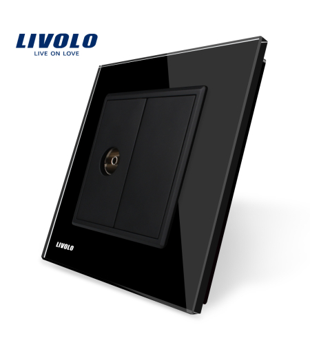 Priza simpla TV Livolo cu rama din sticla, negru