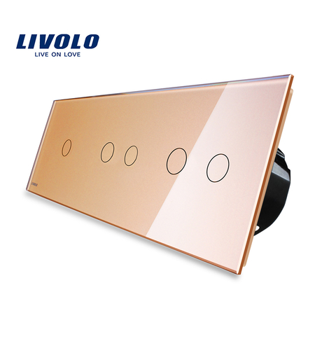Intrerupator cu touch simplu+dublu+dublu LIVOLO din sticla, auriu