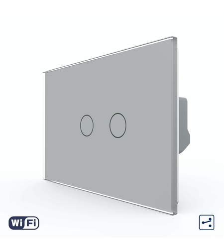 Intrerupator Dublu Cap Scara / Cruce Wi-Fi cu Touch LIVOLO, standard italian, gri