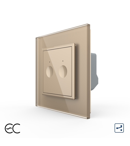 Intrerupator Dublu Cap Scara / Cruce cu Touch LIVOLO cu Rama din Sticla - Protocol Zigbee EC, auriu