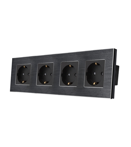 Priza Cvadrupla LUXION cu rama din aluminiu, negru