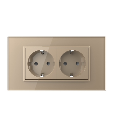 Priza dubla Livolo cu rama din sticla 4M, standard Italian, Serie noua, auriu