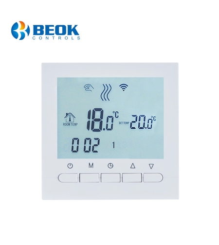 Termostat WiFi pentru centrala termica pe gaz si incalzire in pardoseala, Aplicatia mobila Smart Life, BeOk BOT-313WiFi, alb