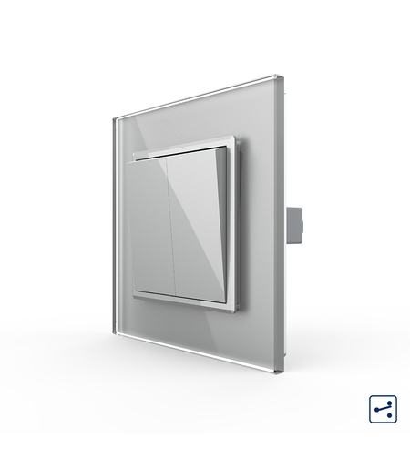 Intrerupator Dublu Mecanic Cap Scara LIVOLO cu Rama din Sticla - Serie Noua, gri