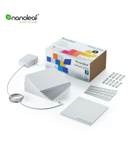 Kit 9 Panouri luminoase inteligente Nanoleaf Canvas cu senzor muzica, LED RGBW, Wi-Fi, Control tactil, Control de pe telefonul mobil