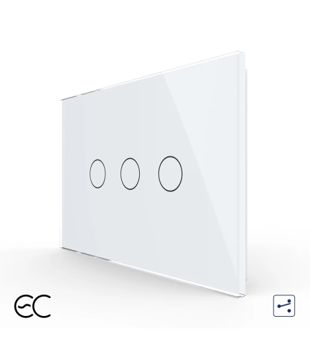 Intrerupator Triplu Cap Scara / Cruce cu Touch LIVOLO din Sticla, Standard Italian - protocol ZigBee EC, alb