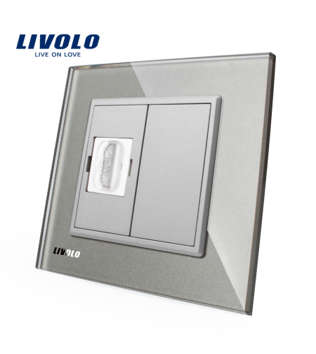 Priza simpla HDMI Livolo cu rama din sticla, gri