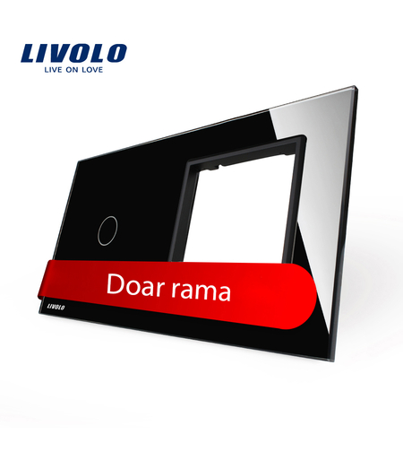 Panou intrerupator simplu cu touch si priza simpla Livolo din sticla, negru