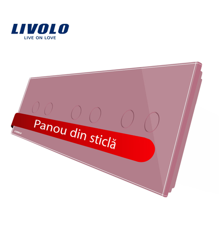 Panou intrerupator dublu+dublu+dublu cu touch Livolo din sticla, roz