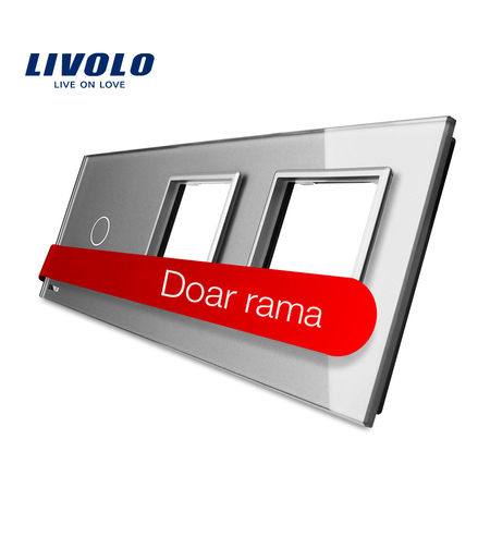Panou intrerupator simplu cu touch si 2 prize Livolo din sticla, gri